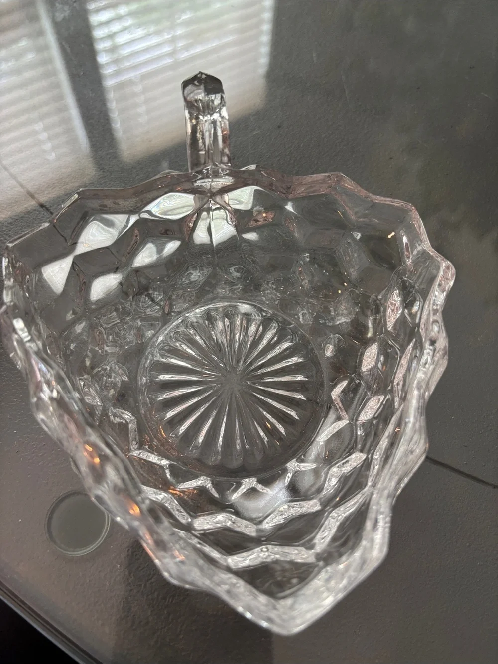 Fostoria Clear Pressed Glass Heart Dish with Handle